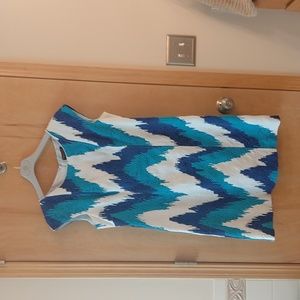 100% cotton fully lined dress which hits above the knee. Color is two shades of.